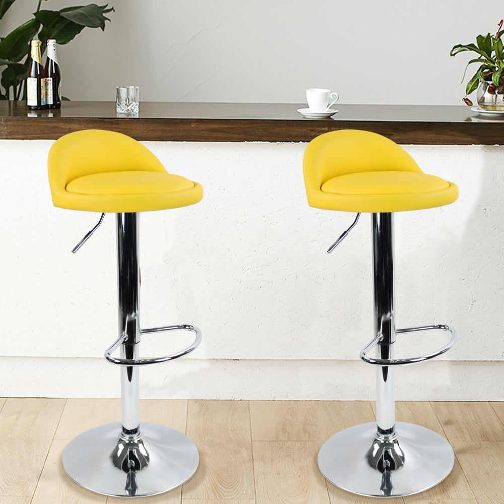 KKTONER Low Back Bar stool PU Leather Height Adjustable 360 Swivel Kitchen Stool with Footrest Yellow