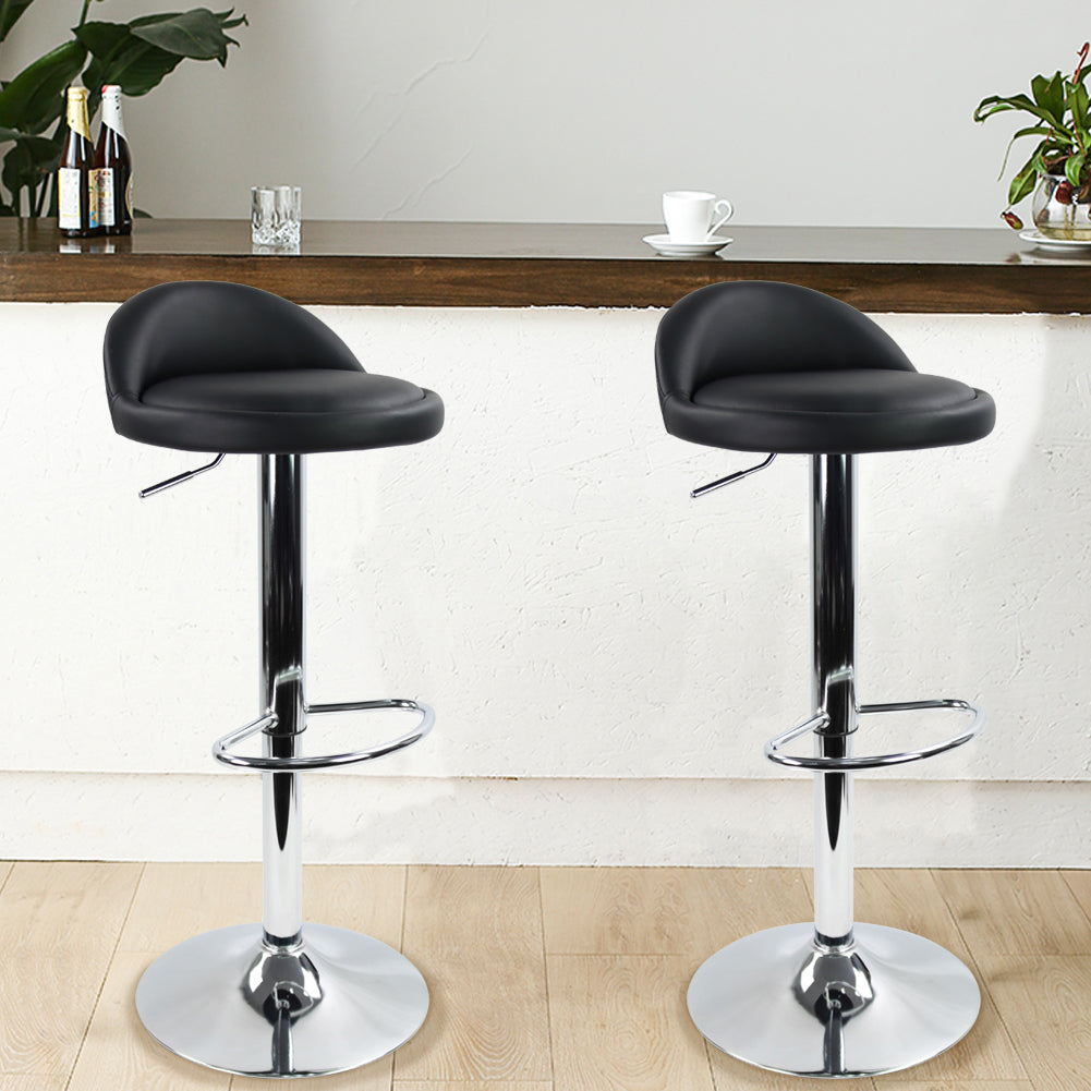 KKTONER Low Back Bar stool PU Leather Height Adjustable 360 Swivel Kitchen Stool with Footrest Black