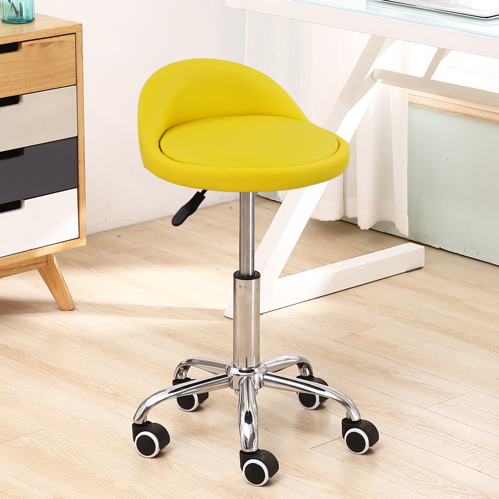 KKTONER PU Leather Rolling Stool with Low Backrest Desk Chair Home Office stool Yellow