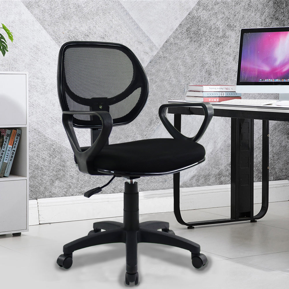 KKTONER Mesh Office Chair with Mid-Back Swivel Height Adjustable Computer Home Desk Ergonomic Chair with Armrest (Black)