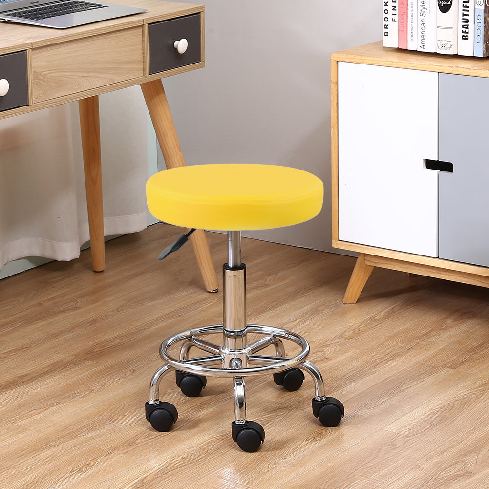 KKTONER PU Leather Round Rolling Stool with Foot Rest Swivel Height Adjustment Tattoo Stools Yellow
