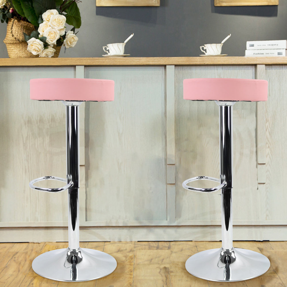 KKTONER PU Leather Height Adjustable Round Bar Stool with Footrest Pink