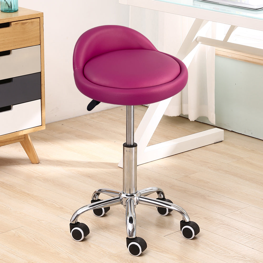 KKTONER PU Leather Rolling Stool with Low Backrest Desk Chair Home Office stool (Rose Red)