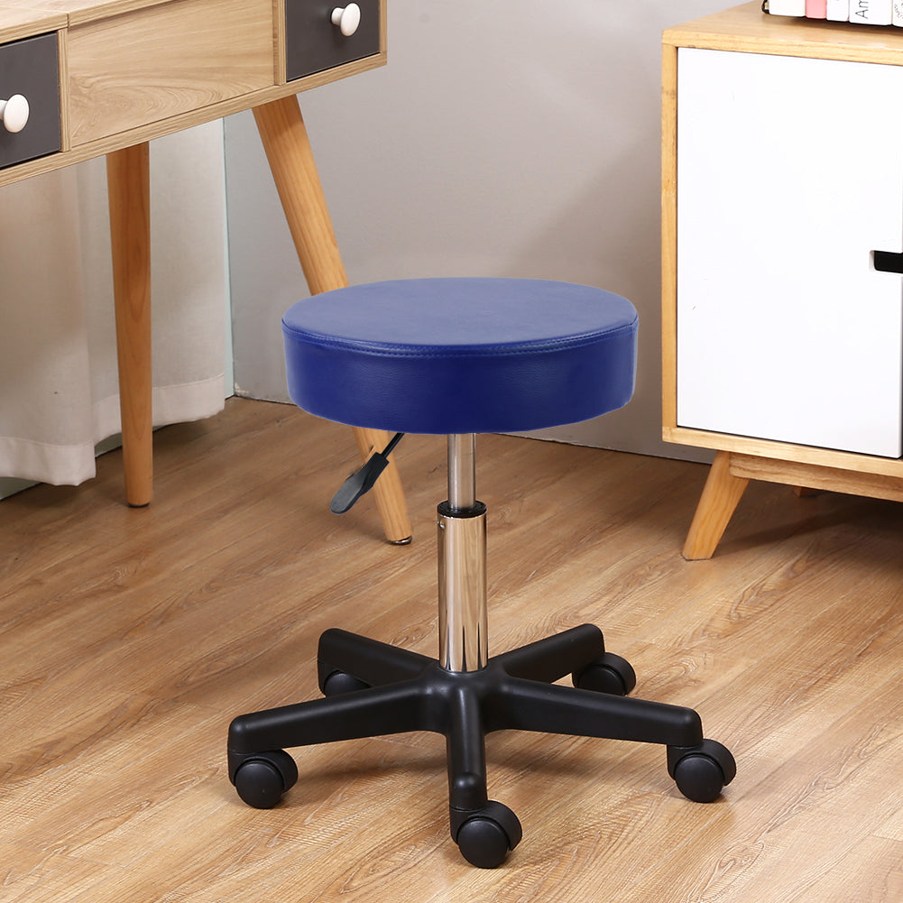 KKTONER Round Rolling Stool PU Leather Height Adjustable Swivel Work SPA Medical Salon Chair Blue