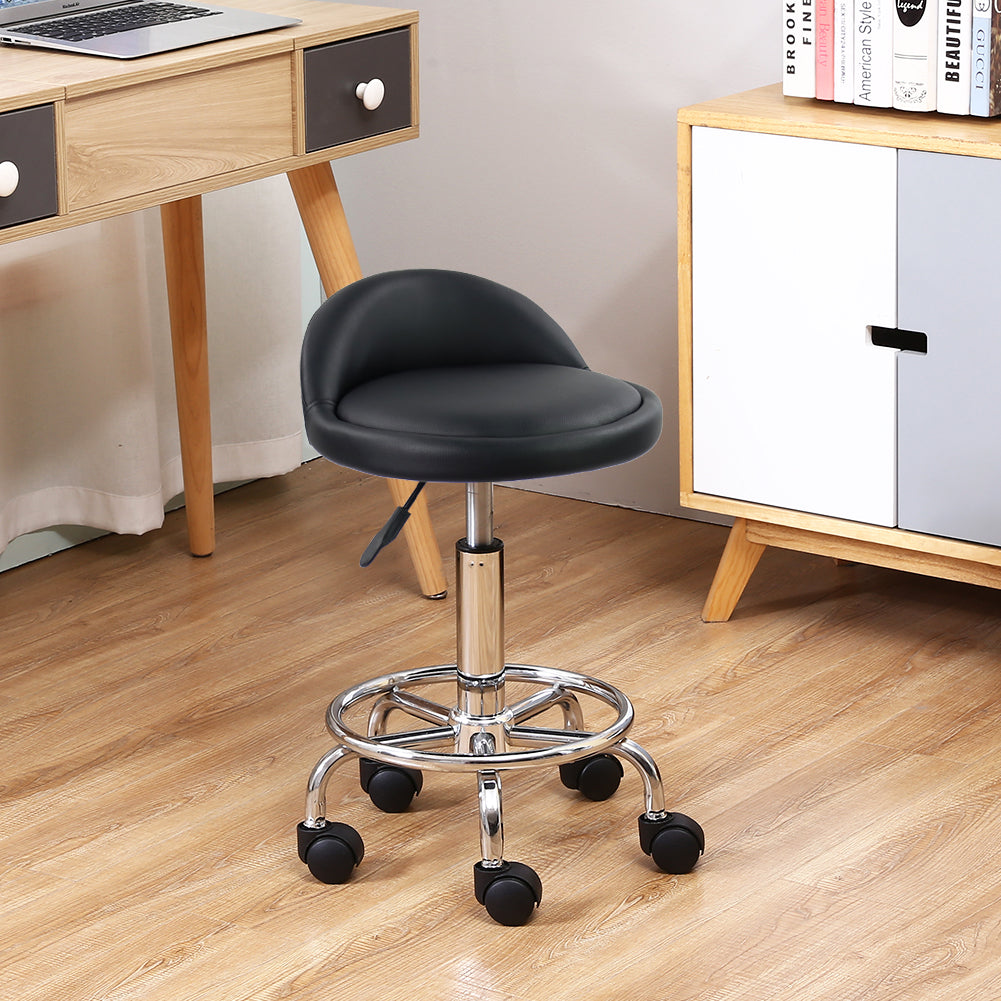 KKTONER PU Leather Rolling Stool with Low Backrest Desk Chair Home Office stool Black