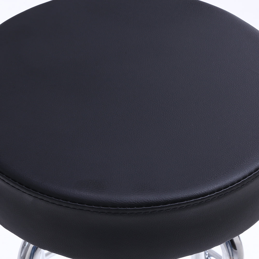 KKTONER Round Swivel Bar Stool PU Leather with Circular Metal Footrest Black