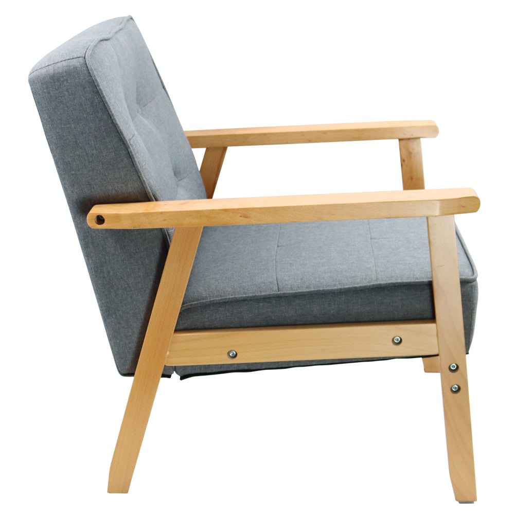 KKTONER Retro Sofa Chair with Armrest Mid-Century Lounge Fabric Sofa Wooden Balcony Chair Study Reception Bedroom Living room (Grey)