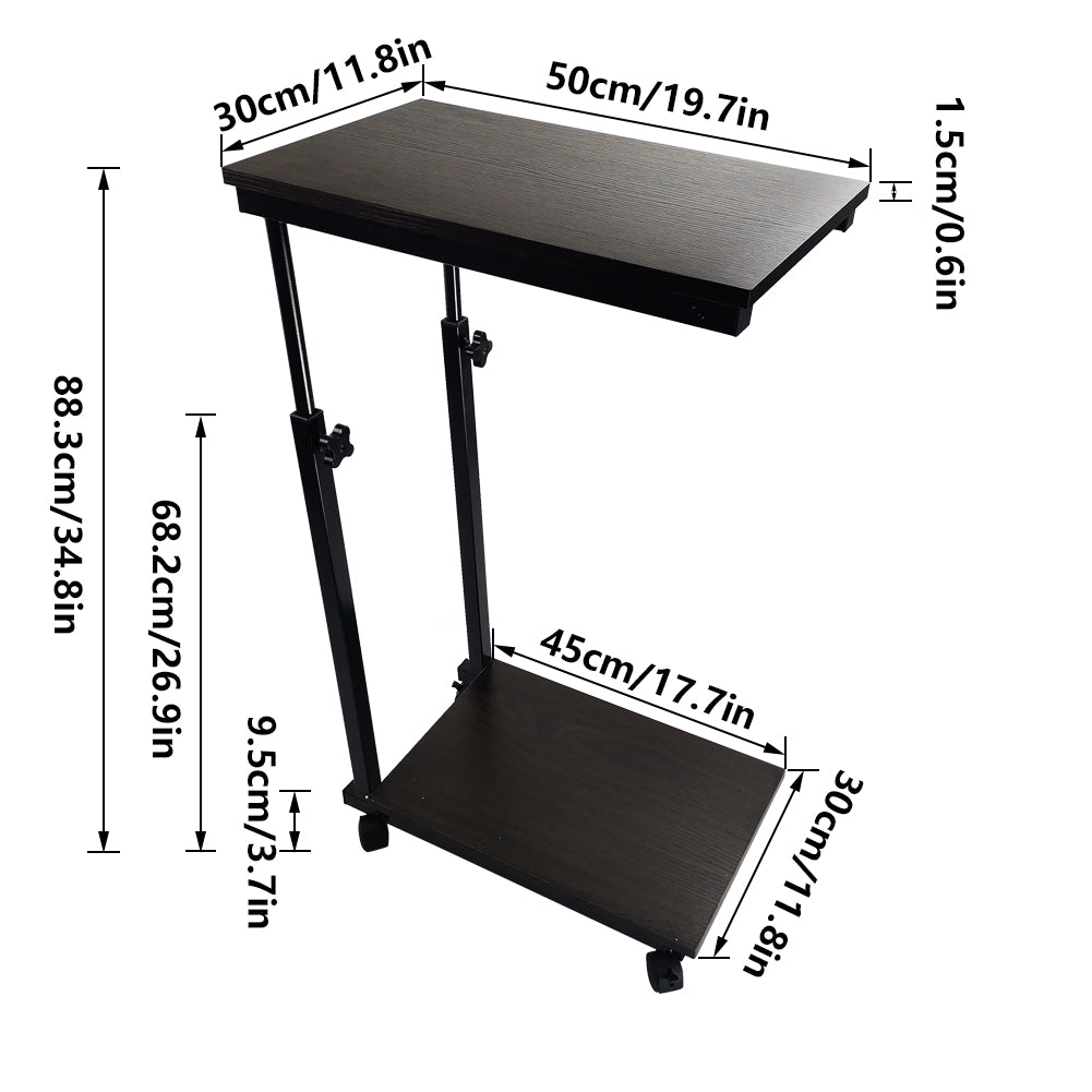 KKTONER Sofa Side Table Slide Under Height Adjustable Wooden Laptop Table with Wheels Walnut Color