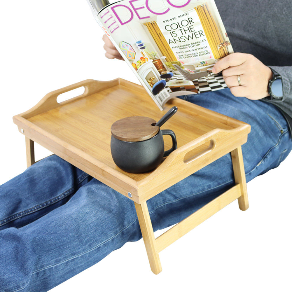 KKTONER Bamboo Bed Tray Table with Folding Legs Small Laptop Stand Breakfast Tray (Natural)