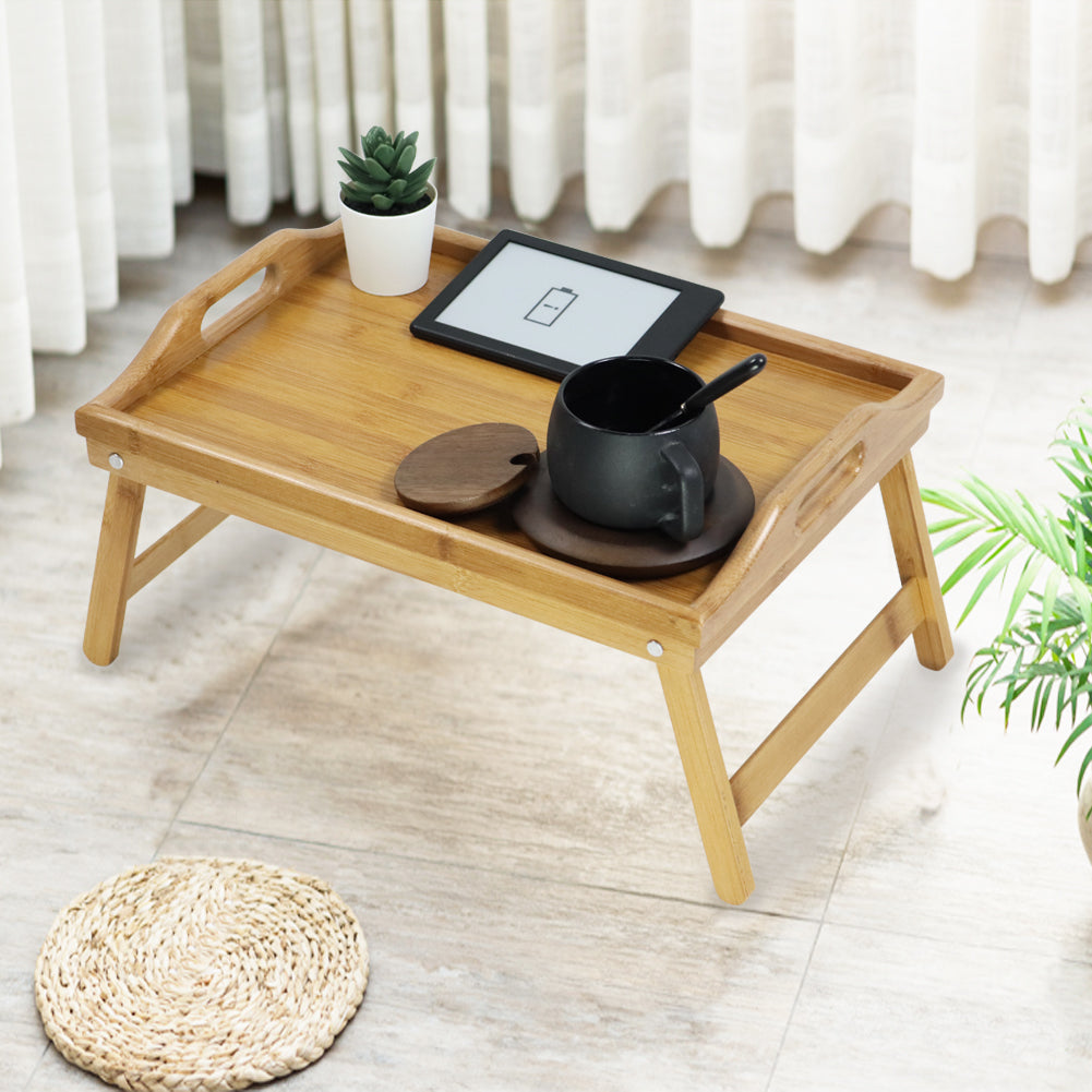 KKTONER Bamboo Bed Tray Table with Folding Legs Small Laptop Stand Breakfast Tray (Natural)