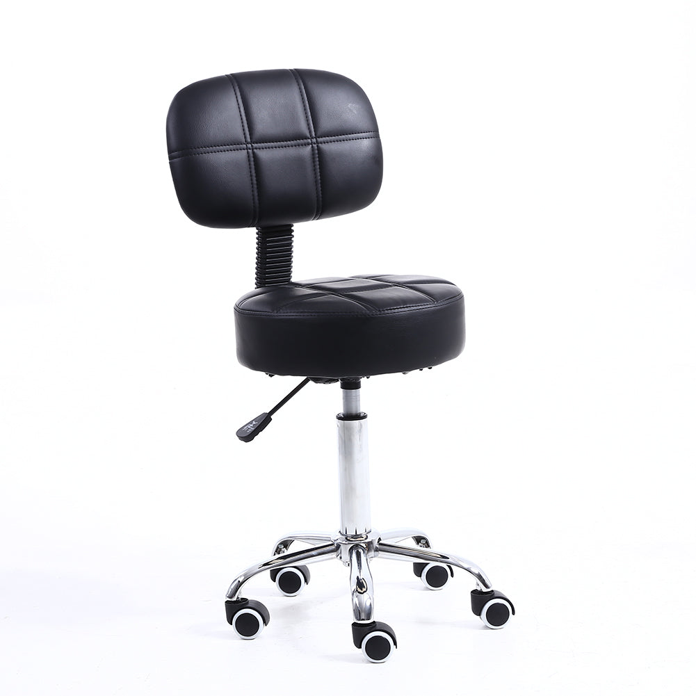 KKTONER Round Rolling Chair with Back PU Leather Height Adjustable Swivel Drafting Salon Stools Black