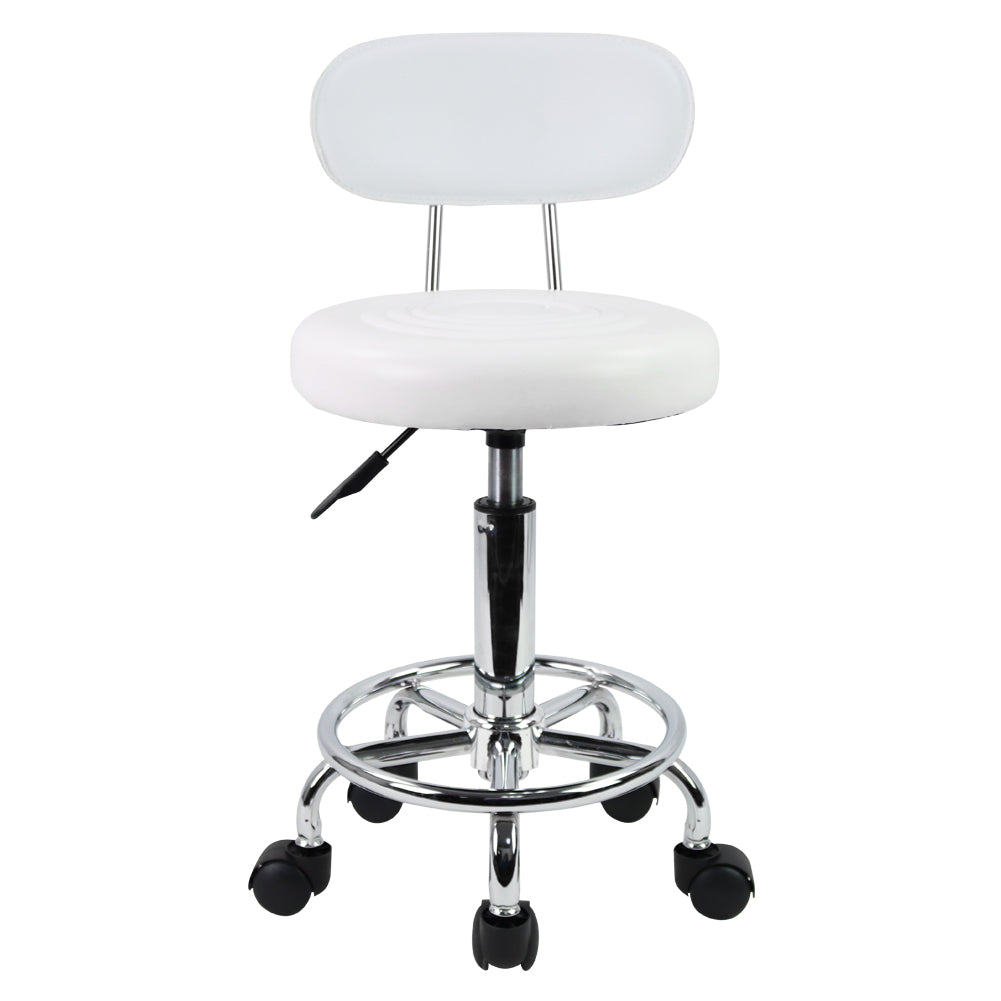 KKTONER Small PU Leather Modern Rolling Stool with Low Back Height Adjustable Work Salon Drafting Swivel Task Small Chair with Footrest (White)