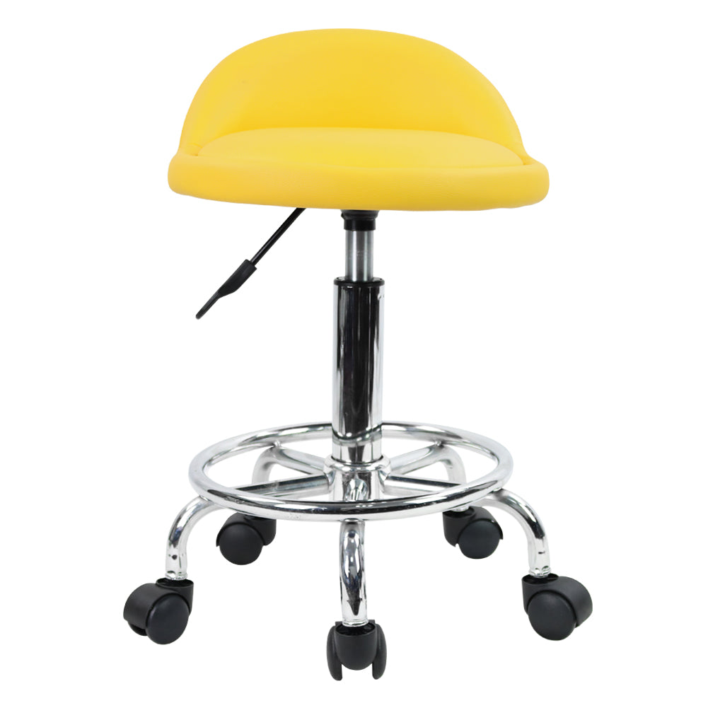KKTONER PU Leather Rolling Stool with Low Backrest Desk Chair Home Office stool Yellow