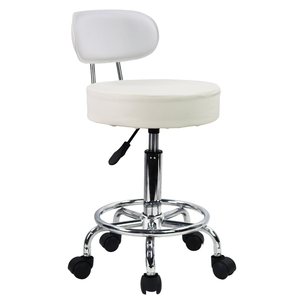 KKTONER Mid Back Desk Chair PU Leather Height Adjustable Swivel Stool Rolling Chair with Footrest White