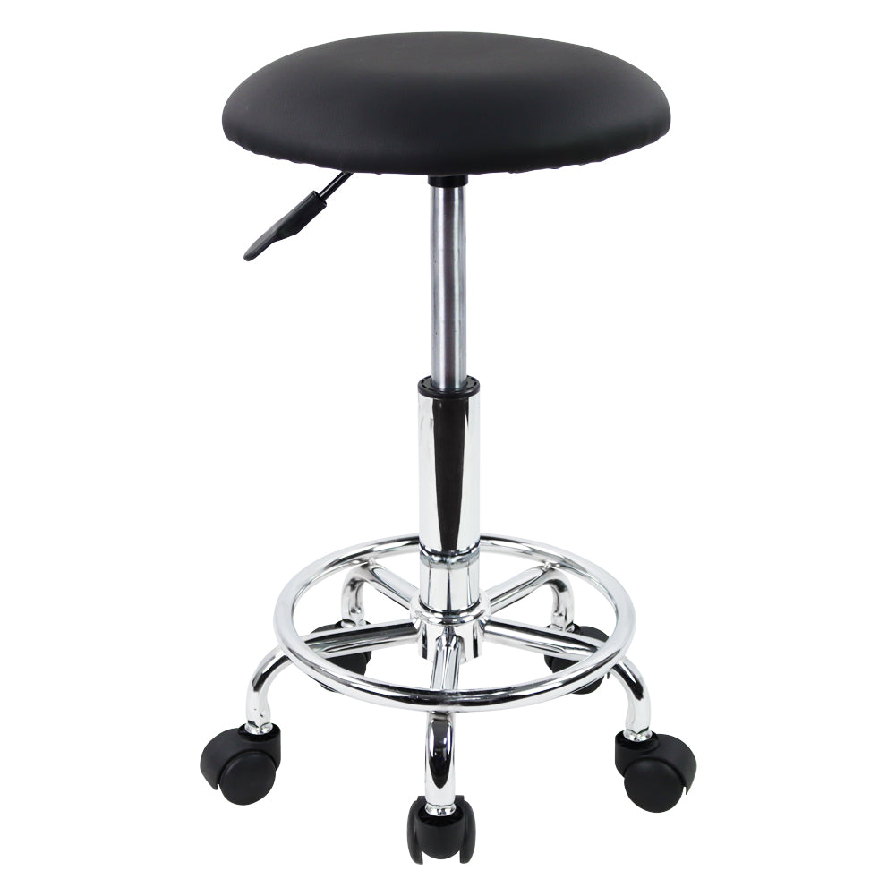 KKTONER Swivel Rolling Stool with Footrest Height Adjustable PU Leather Salon Vanity Spa Massage Office Stool Chair Small (Black)