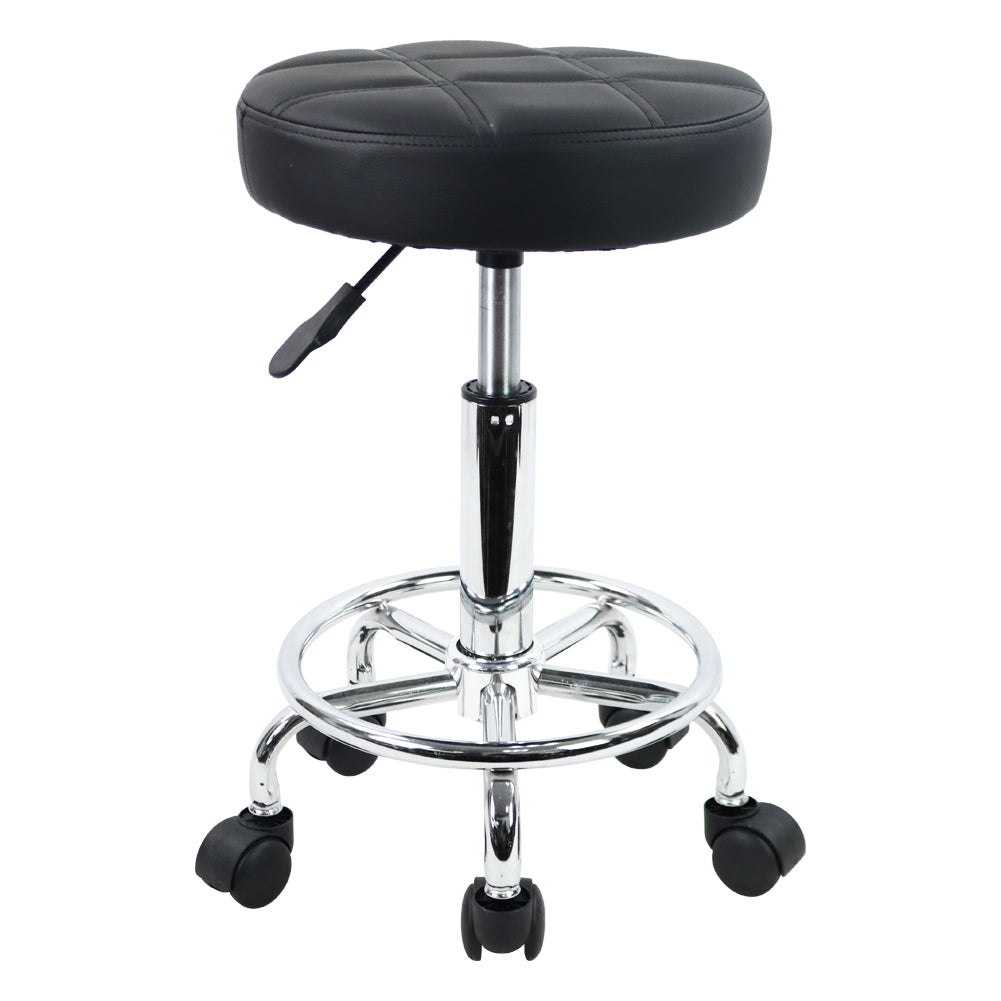 KKTONER Round Rolling Stool Chair PU Leather Height Adjustable Swivel Drafting Stools with Wheels Small (Black)