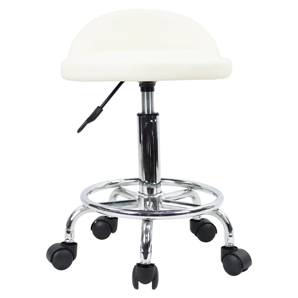 KKTONER PU Leather Rolling Stool with Low Backrest Desk Chair Home Office stool White