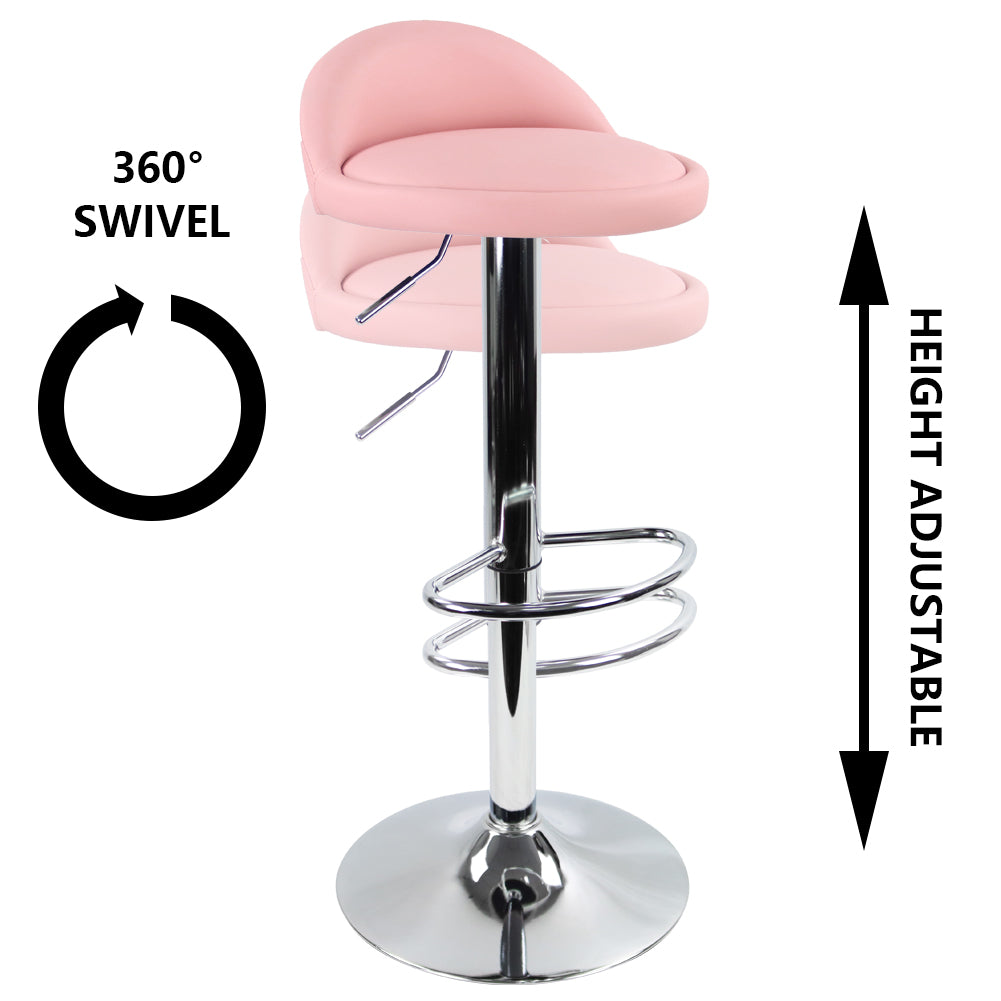 KKTONER Low Back Bar stool PU Leather Height Adjustable 360 Swivel Kitchen Stool with Footrest PINK