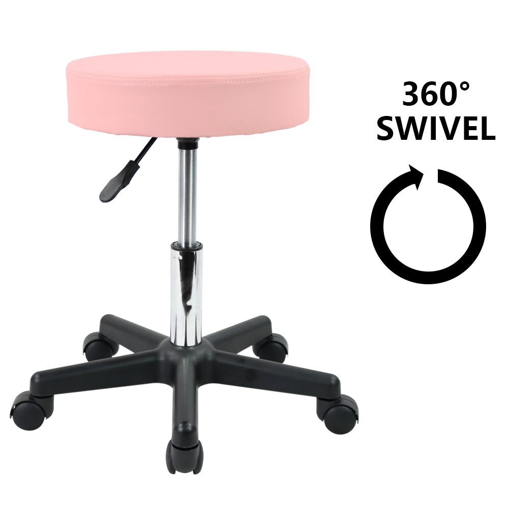 KKTONER Round Rolling Stool PU Leather Height Adjustable Swivel Work SPA Medical Salon Stool Pink