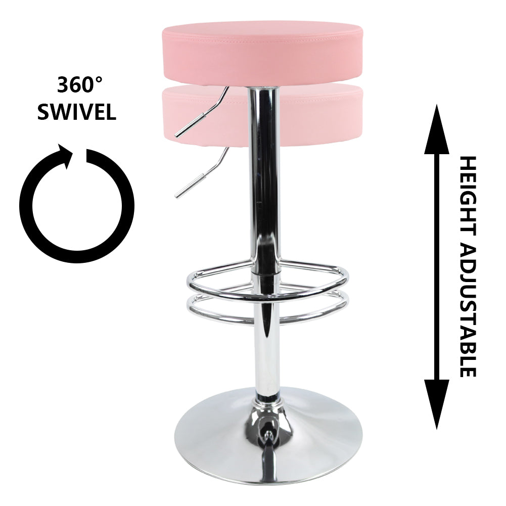 KKTONER PU Leather Height Adjustable Round Bar Stool with Footrest Pink