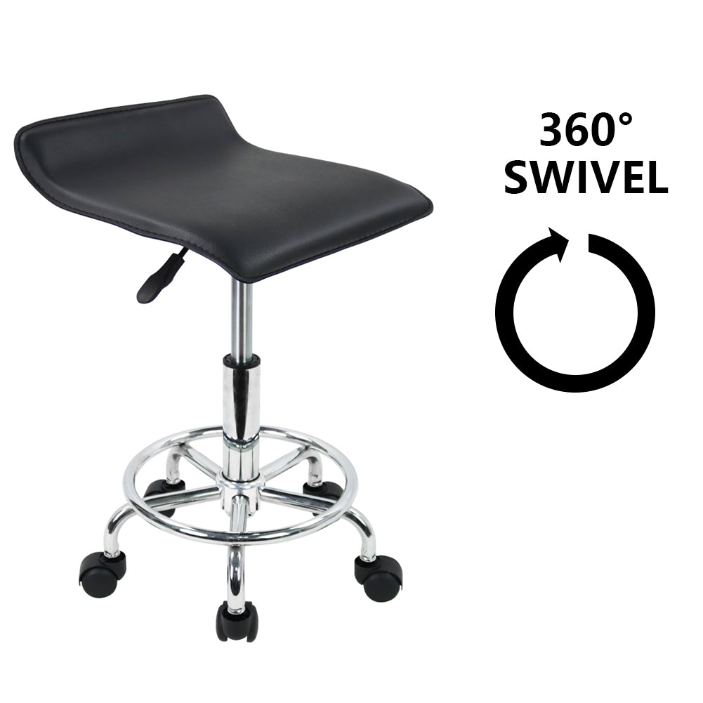 KKTONER Square Rolling Stool PU Leather Height Adjustable Swivel Massage SPA Salon Stools Task Chair with Wheels Black