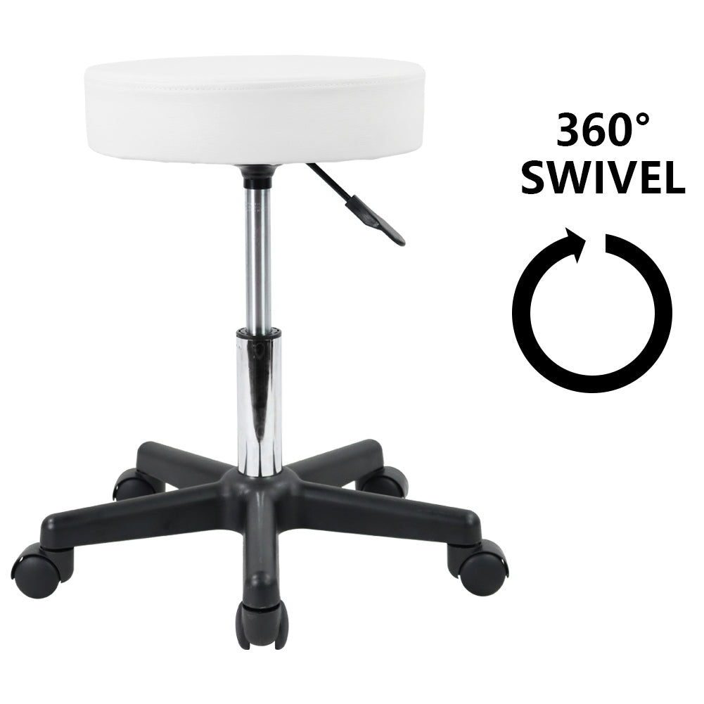 KKTONER Round Rolling Stool PU Leather Height Adjustable Swivel Work SPA Medical Salon Chair White