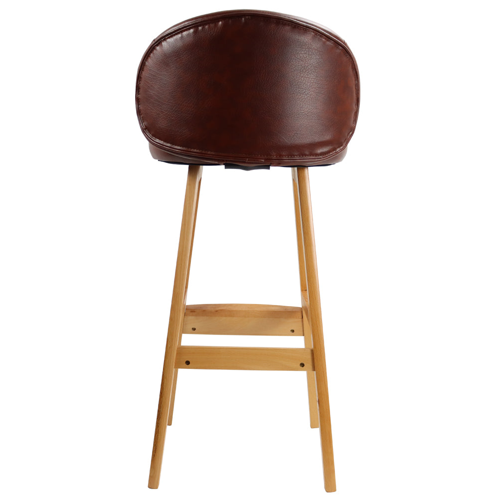 KKTONER PU Leather Bar Stool Retro Solid Wood Industrial Style Kitchen Stool Pub Chair Counter Stool with Low Back (Brown)