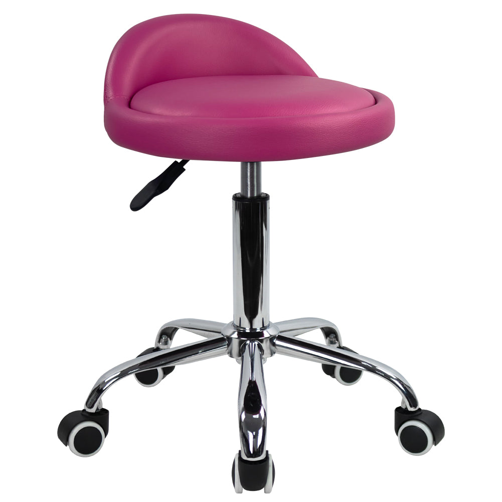 KKTONER PU Leather Rolling Stool with Low Backrest Desk Chair Home Office stool (Rose Red)