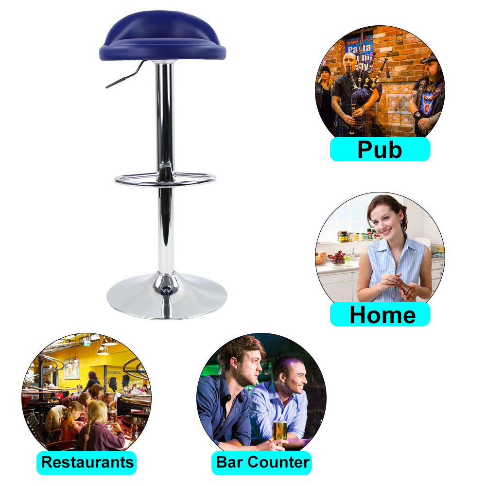 KKTONER Low Back Bar stool PU Leather Height Adjustable 360 Swivel Kitchen Stool with Footrest Blue