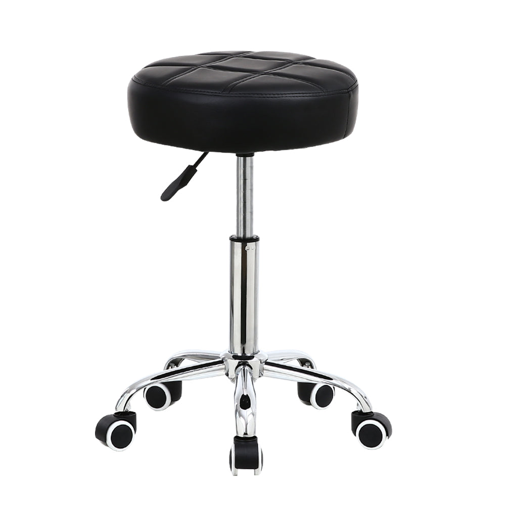 KKTONER Round Rolling Stool PU Leather Height Adjustable Swivel Counter stool Black