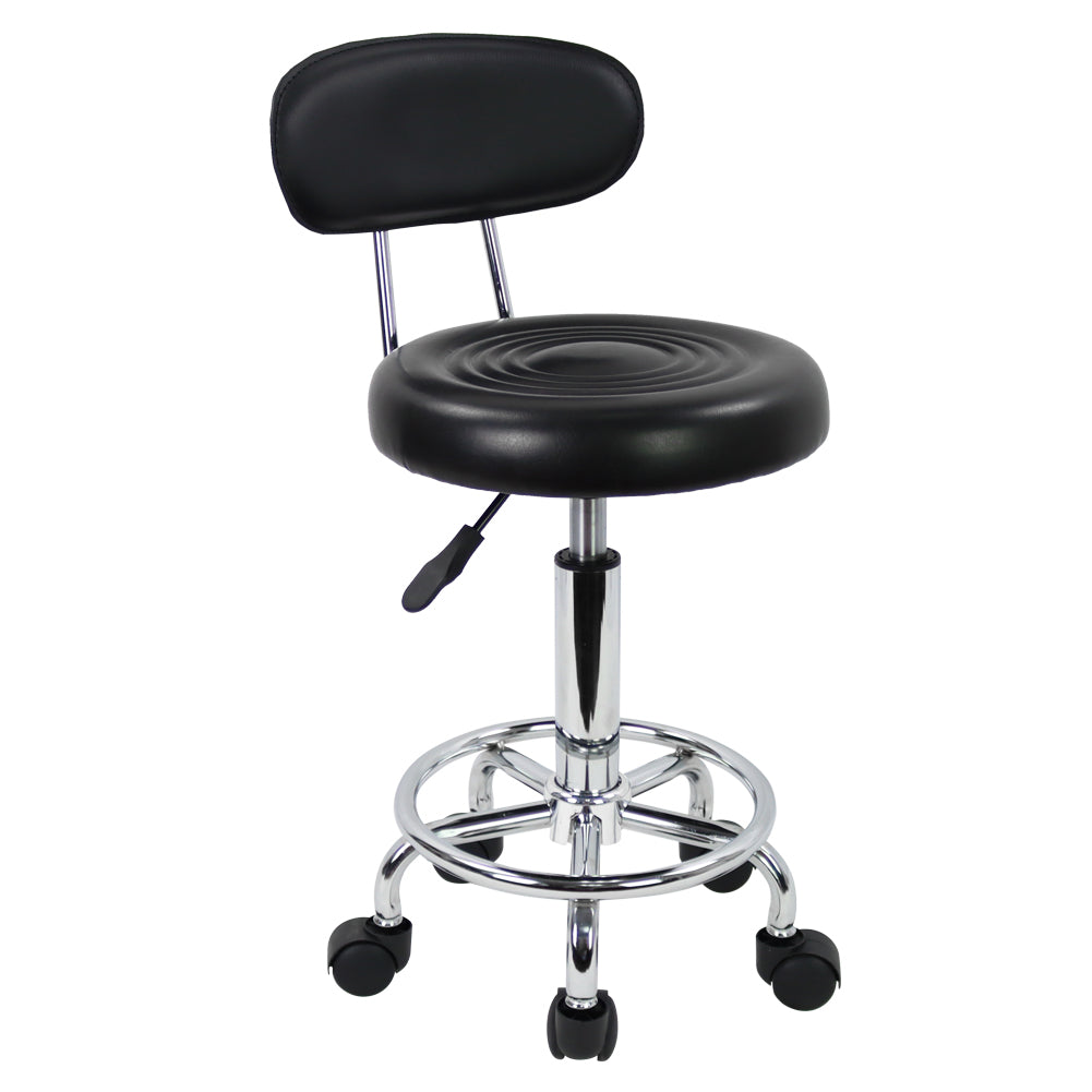 KKTONER Small PU Leather Modern Rolling Stool with Low Back Height Adjustable Work Salon Drafting Swivel Task Small Chair with Footrest (Black)