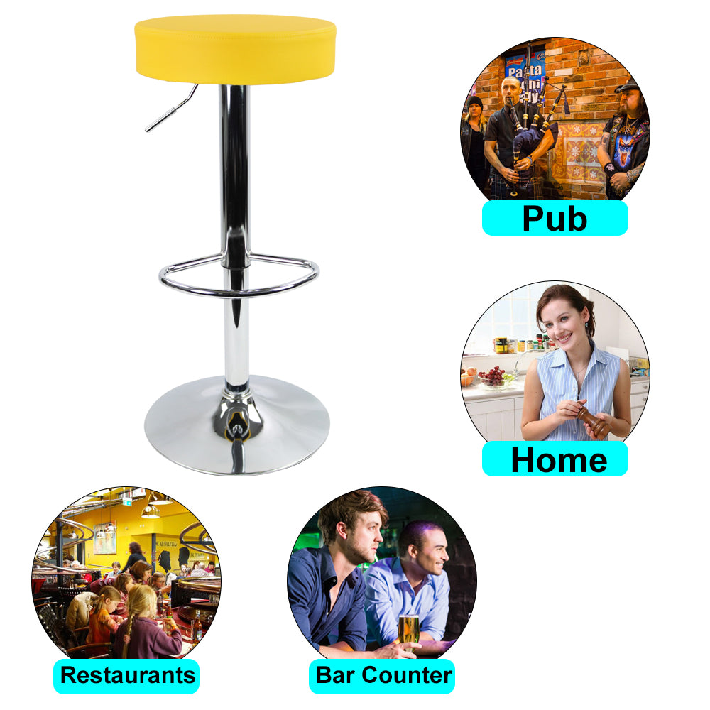 KKTONER PU Leather Height Adjustable Round Bar Stool with Footrest Yellow