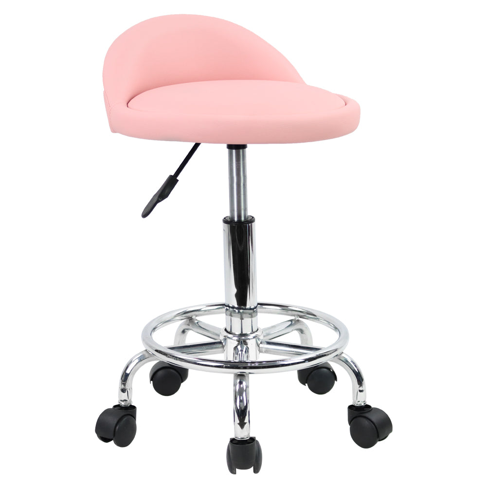 KKTONER PU Leather Rolling Stool with Low Backrest Desk Chair Home Office stool Pink