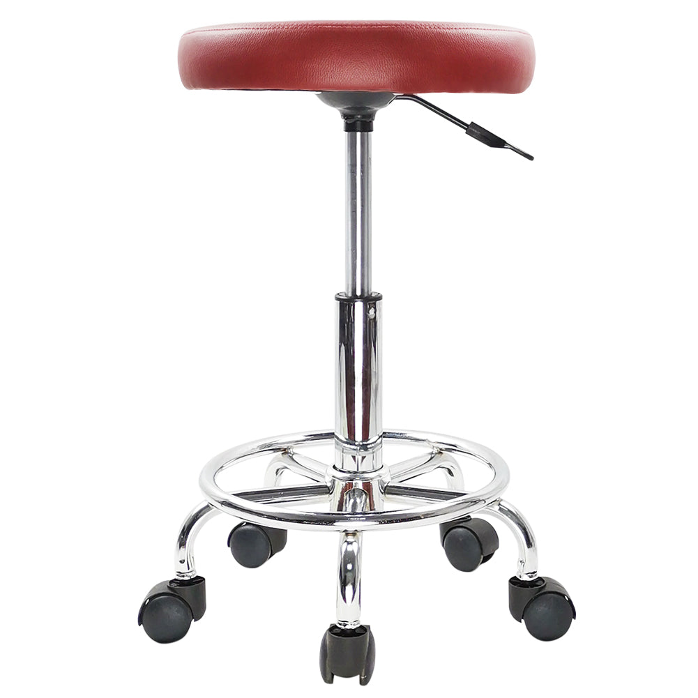 KKTONER PU Leather Round Rolling Stool with Foot Rest Swivel Height Adjustment Tattoo Stools Red