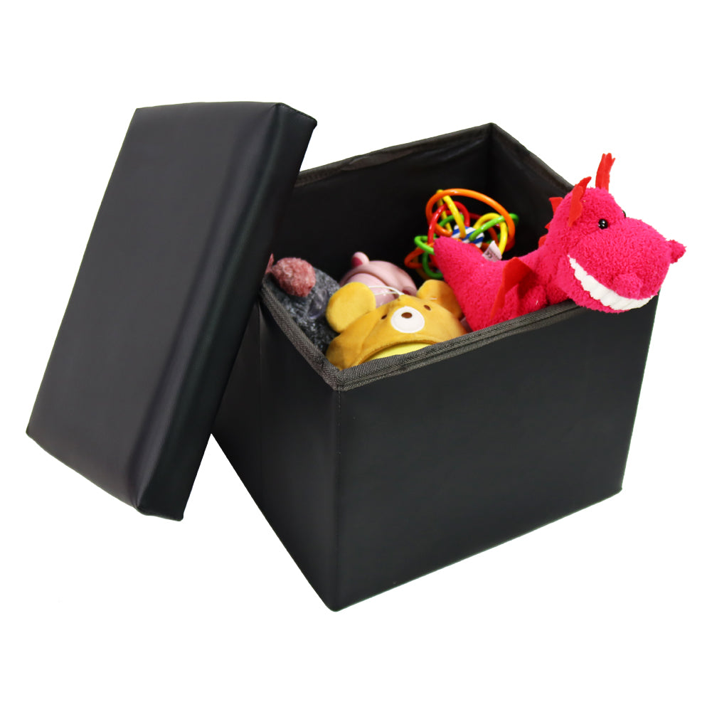 KKTONER Faux Leather Foldable Storage Ottoman Cuboid Toy Box Chest Foot Stool 14"x12'' x12''