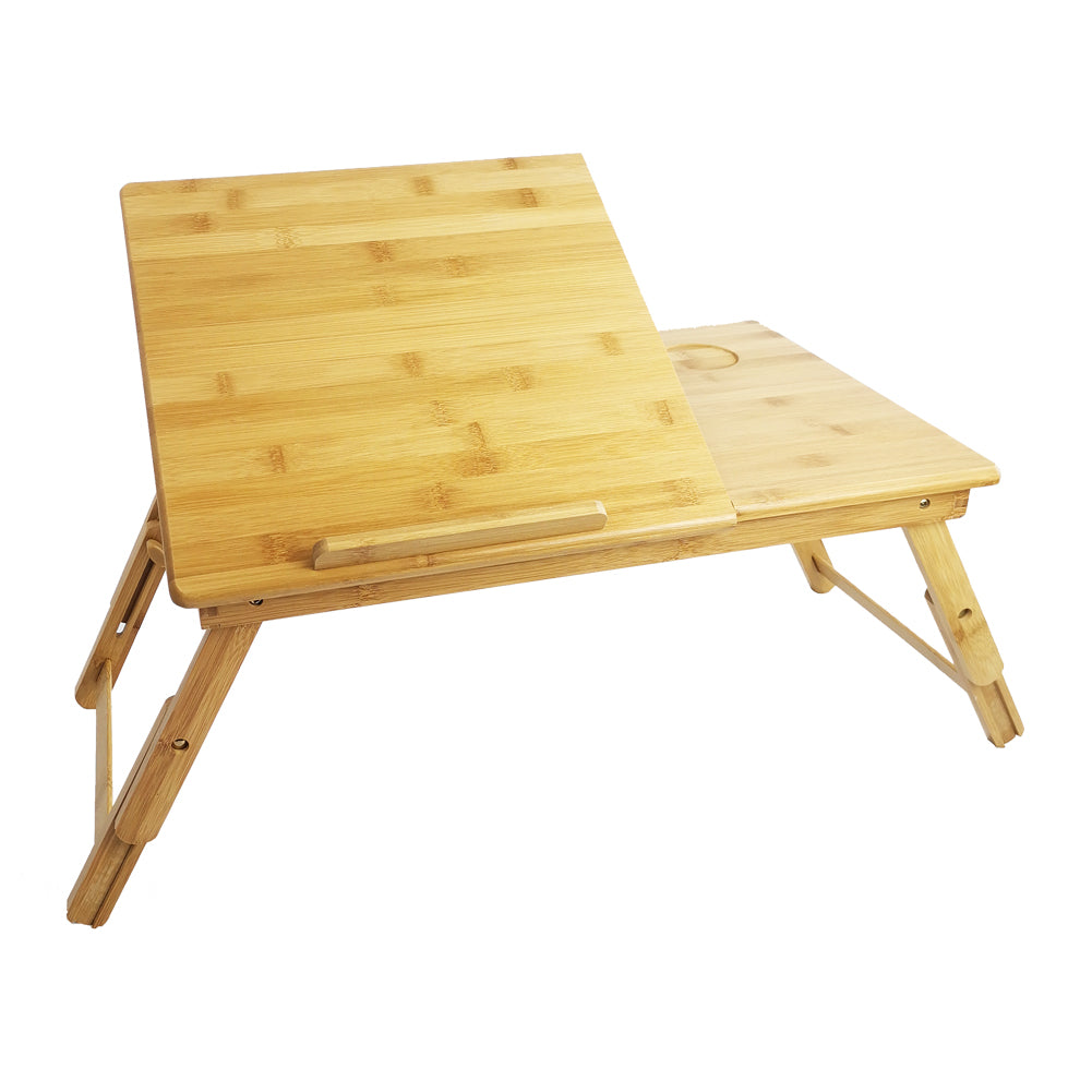 KKTONER Laptop Stand Lap Desk Table with Adjustable Leg 100% Bamboo Foldable Breakfast Serving Bed Tray (Flat)