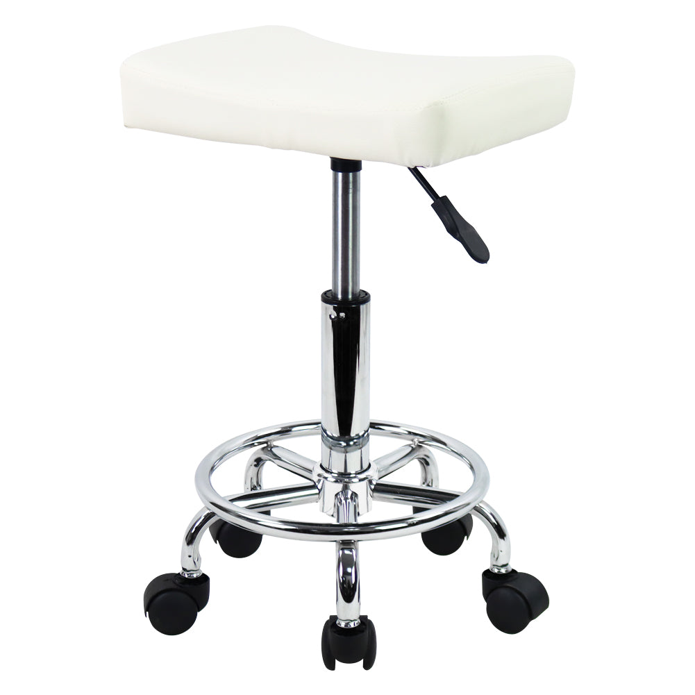KKTONER Square Rolling Stool PU Leather Height Adjustable Swivel Massage SPA Salon Stools Task Chair with footrest Small (White)