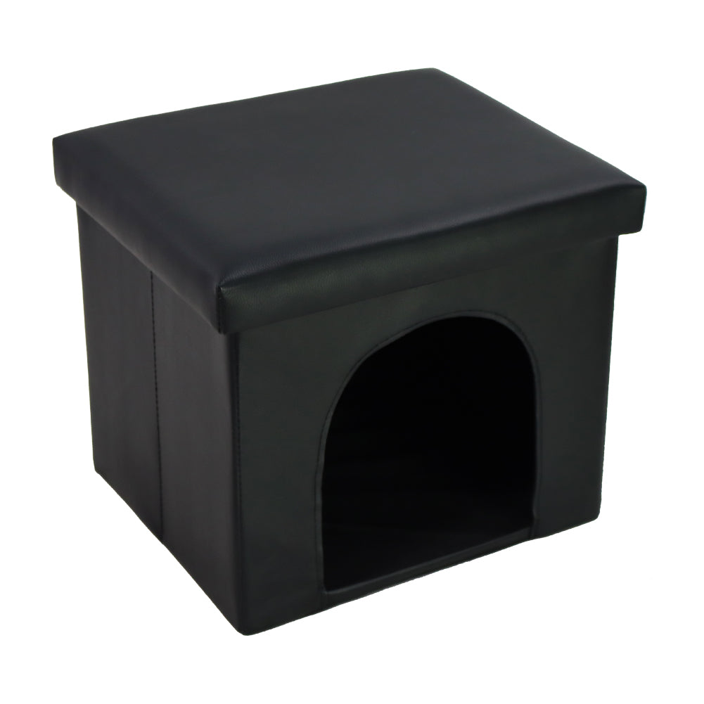 KKTONER Faux Leather Foldable Storage Ottoman Cuboid Cat House Toy Box Chest Foot Stool Folding Stool 14" x12'' x12''
