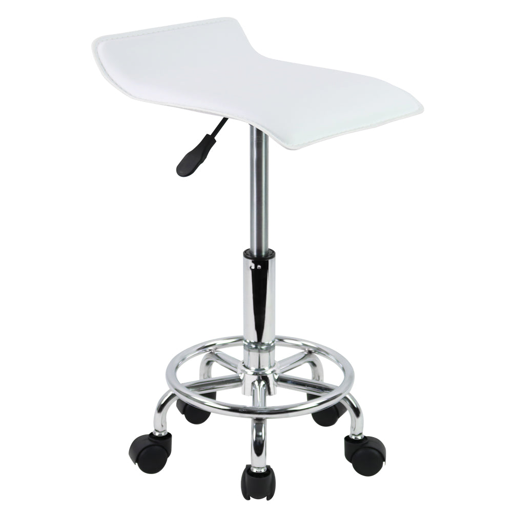 KKTONER Square Height Adjustable Rolling Stool with Foot Rest PU Leather Seat Spa Drafting Salon Tattoo Workstation Swivel Office Stools Small (White)