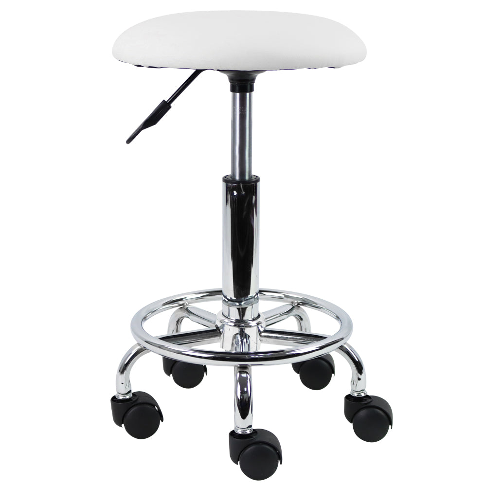 KKTONER Swivel Rolling Stool with Footrest Height Adjustable PU Leather Salon Vanity Spa Massage Office Stool Chair Small (White)
