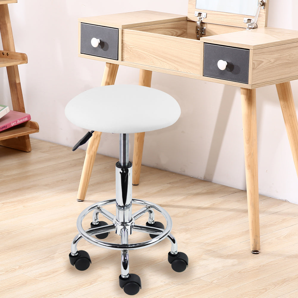 KKTONER Swivel Rolling Stool with Footrest Height Adjustable PU Leather Salon Vanity Spa Massage Office Stool Chair Small (White)