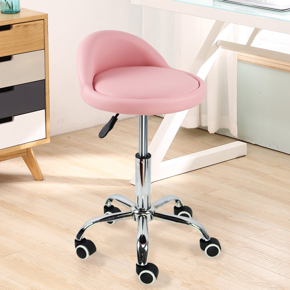 KKTONER PU Leather Rolling Stool with Low Backrest Desk Chair Home Office stool PINK