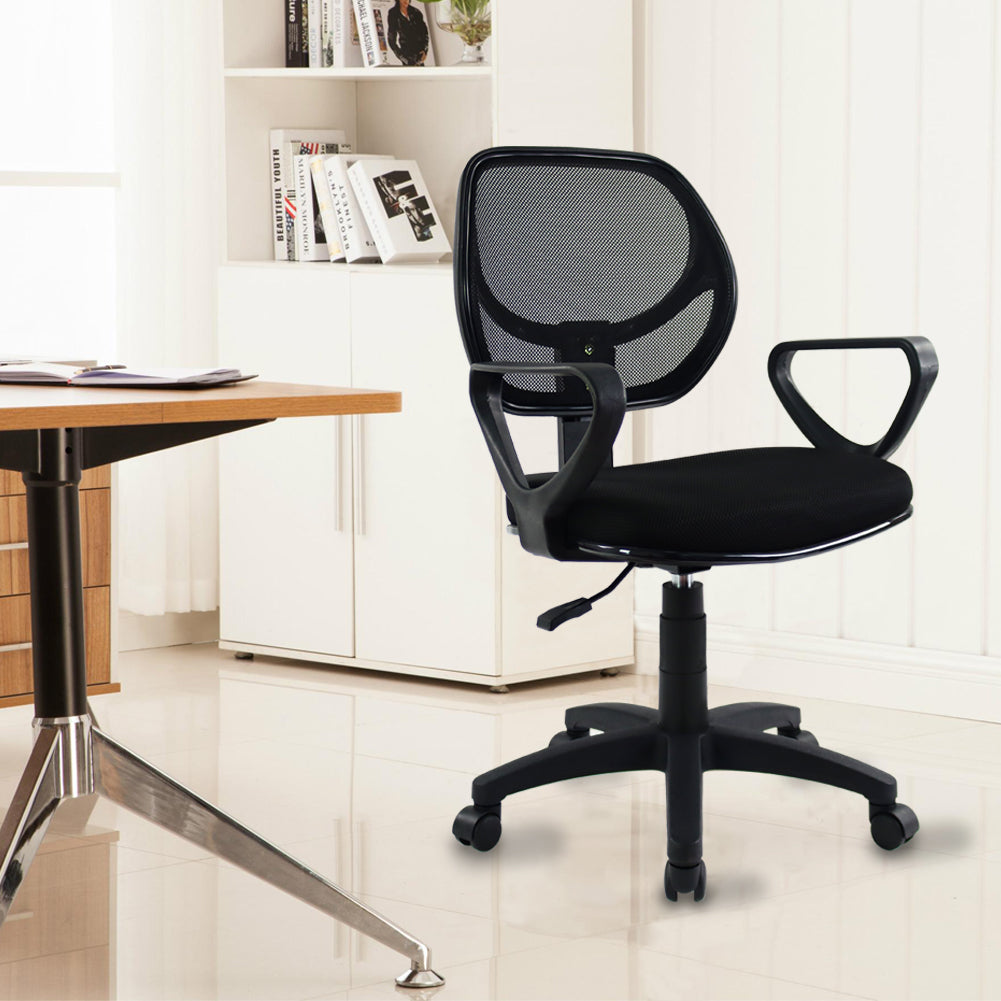 KKTONER Mesh Office Chair with Mid-Back Swivel Height Adjustable Computer Home Desk Ergonomic Chair with Armrest (Black)