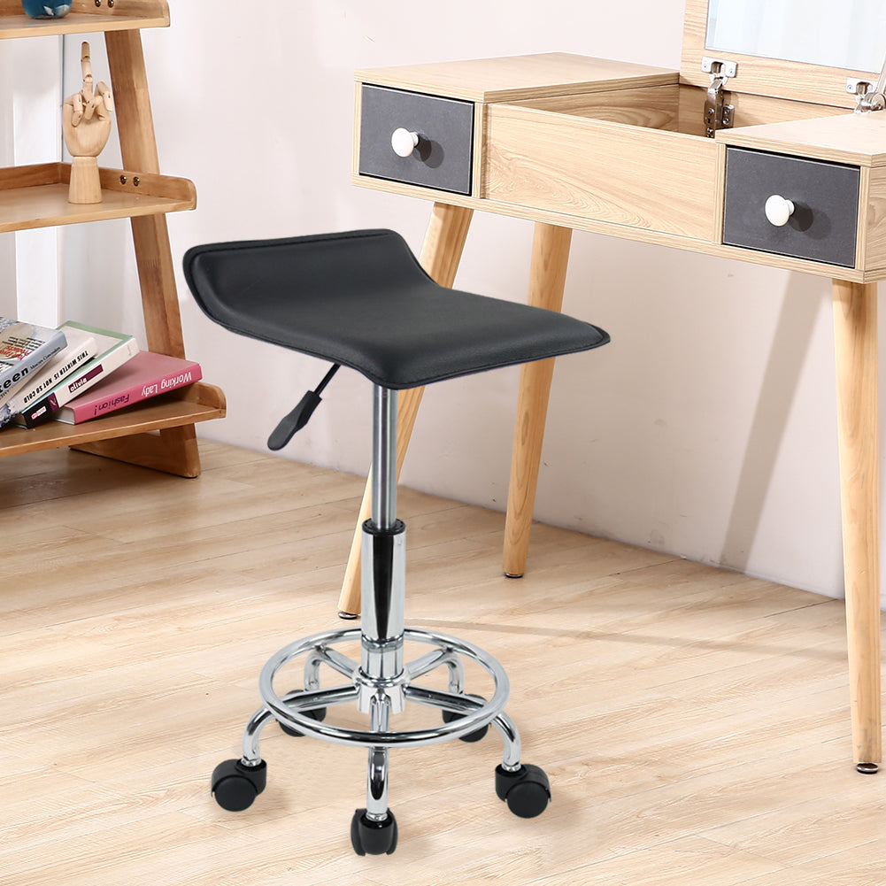 KKTONER Square Height Adjustable Rolling Stool with Foot Rest PU Leather Seat Spa Drafting Salon Tattoo Workstation Swivel Office Stools Small (Black)