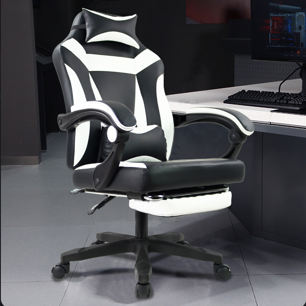 KKTONER Ergonomischer Gaming-Stuhl, Chefsessel, Bürostuhl für E-Sport, Rennen, drehbar, höhenverstellbar, mit Armlehne (weiß) 