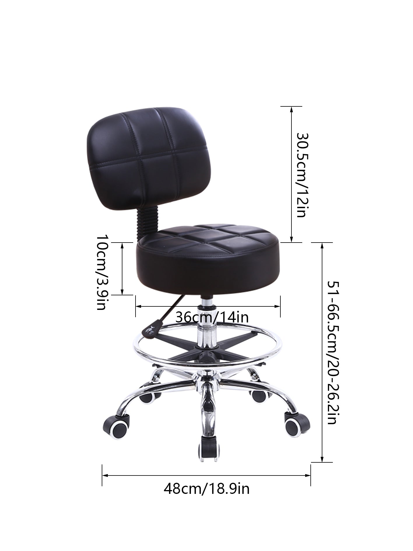 KKTONER Swivel Round Rolling Chair PU Leather with Adjustable Footrest Height Adjustable Task Work Drafting Chair with Back Black