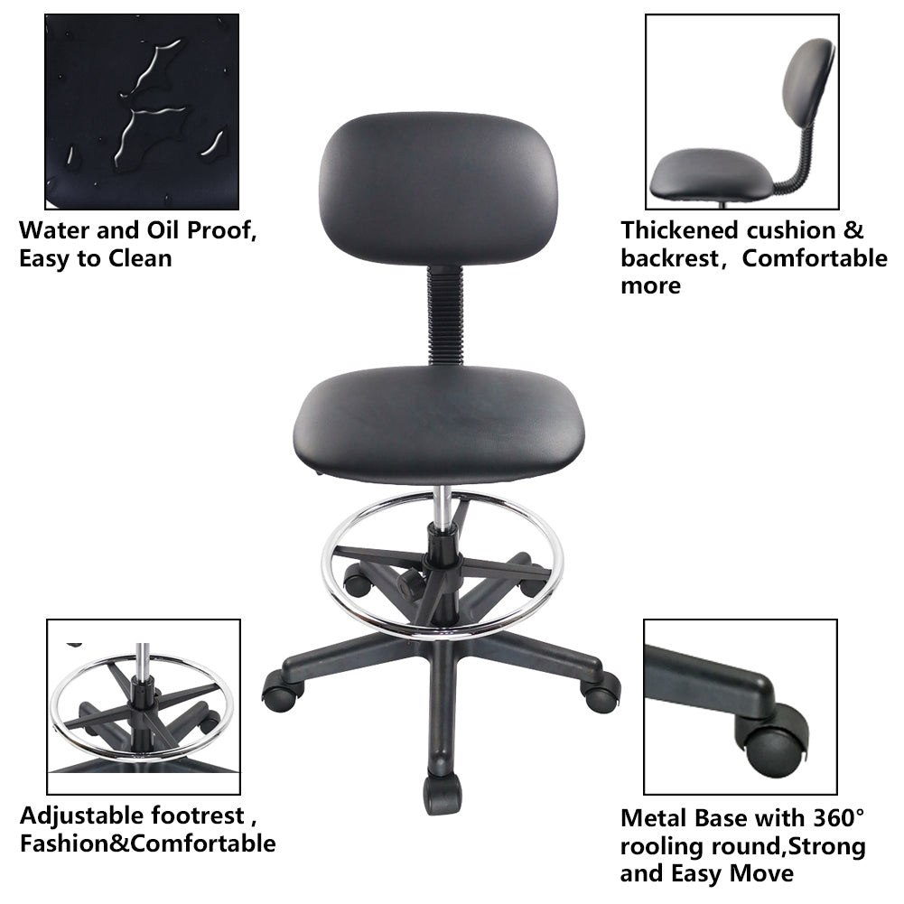 KKTONER PU Leather Mid Back Height Adjustable Swivel Task Chair Without Arms Computer Desk Office Chair Black
