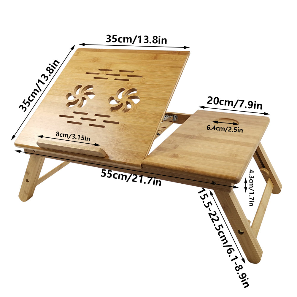KKTONER Laptop Stand Lap Desk Table with Adjustable Leg 100% Bamboo Foldable Breakfast Serving Bed Tray (Flower)