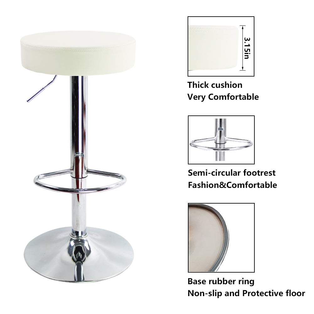 KKTONER Round Bar Stool PU Leather with Footrest Height Adjustable Swivel Pub Chair White