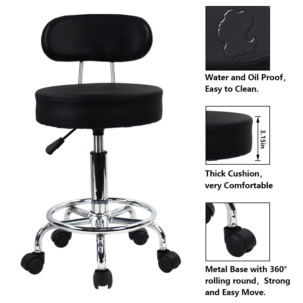 KKTONER Mid Back Desk Chair PU Leather Height Adjustable Swivel Stool Rolling Chair with Footrest Black